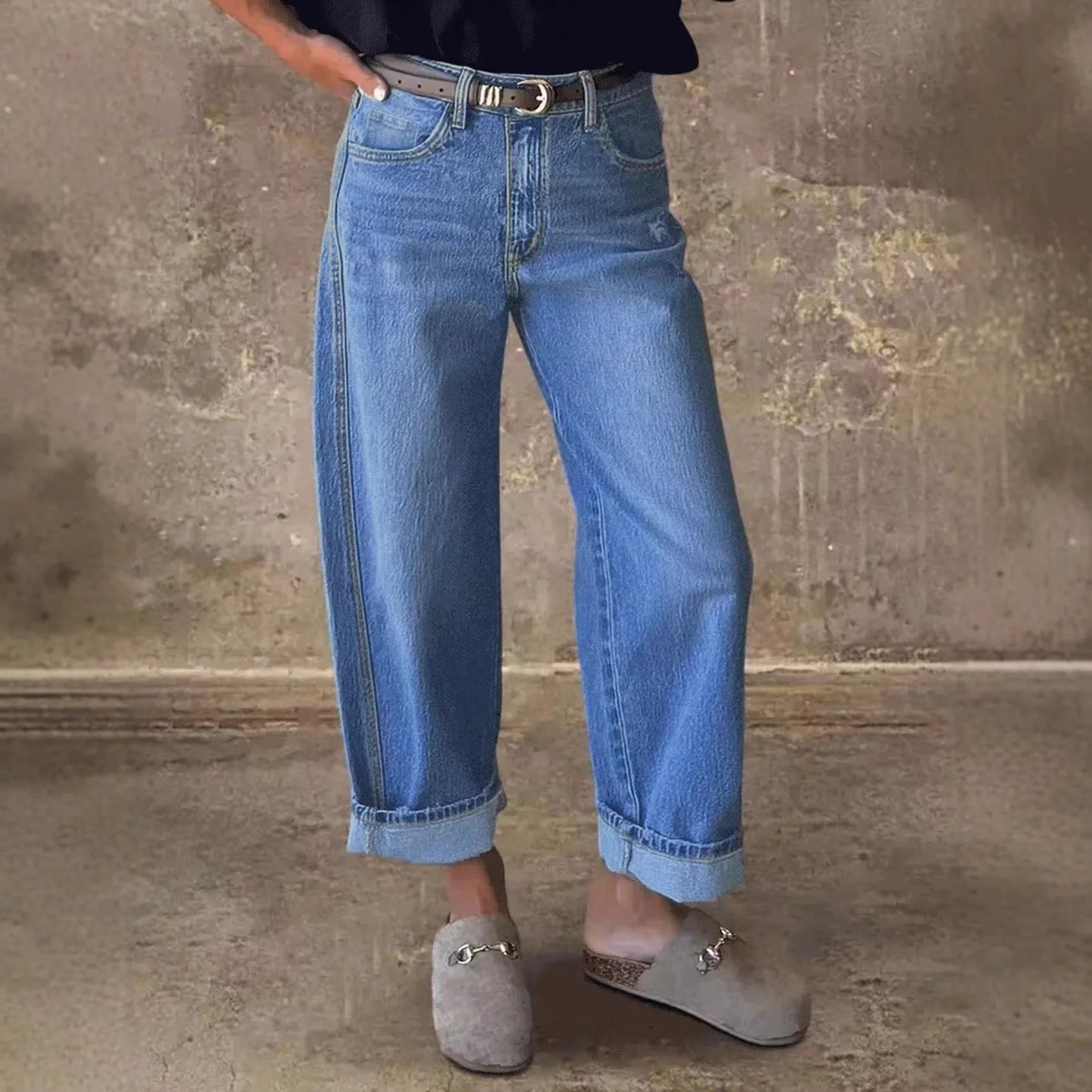 Fashionable Comfortable Women's Jeans Versatile Straight Leg Jeans Long Pants Mid Waist Cotton Polyester Blend Retro Style