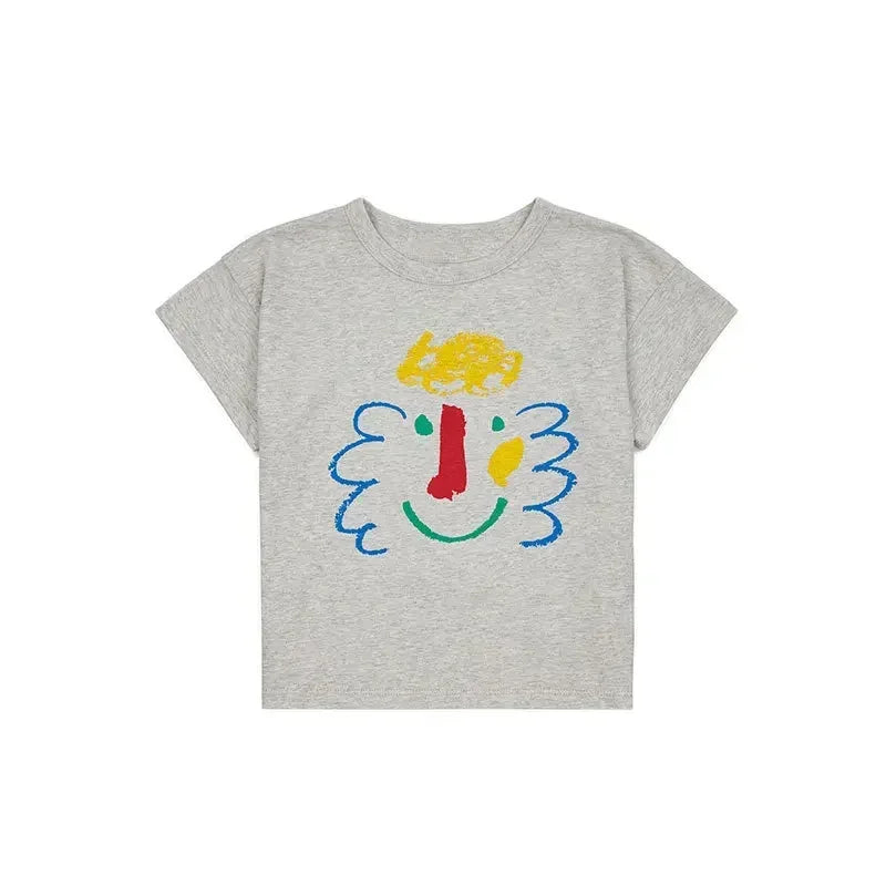 Summer Children's Casual T-Shirt Cartoon Print Short Sleeve Fun Inner Wear Korea Style Leisure INS New Product for Kids 2026