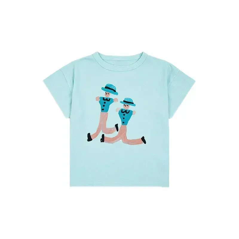 Summer Children's Casual T-Shirt Cartoon Print Short Sleeve Fun Inner Wear Korea Style Leisure INS New Product for Kids 2026