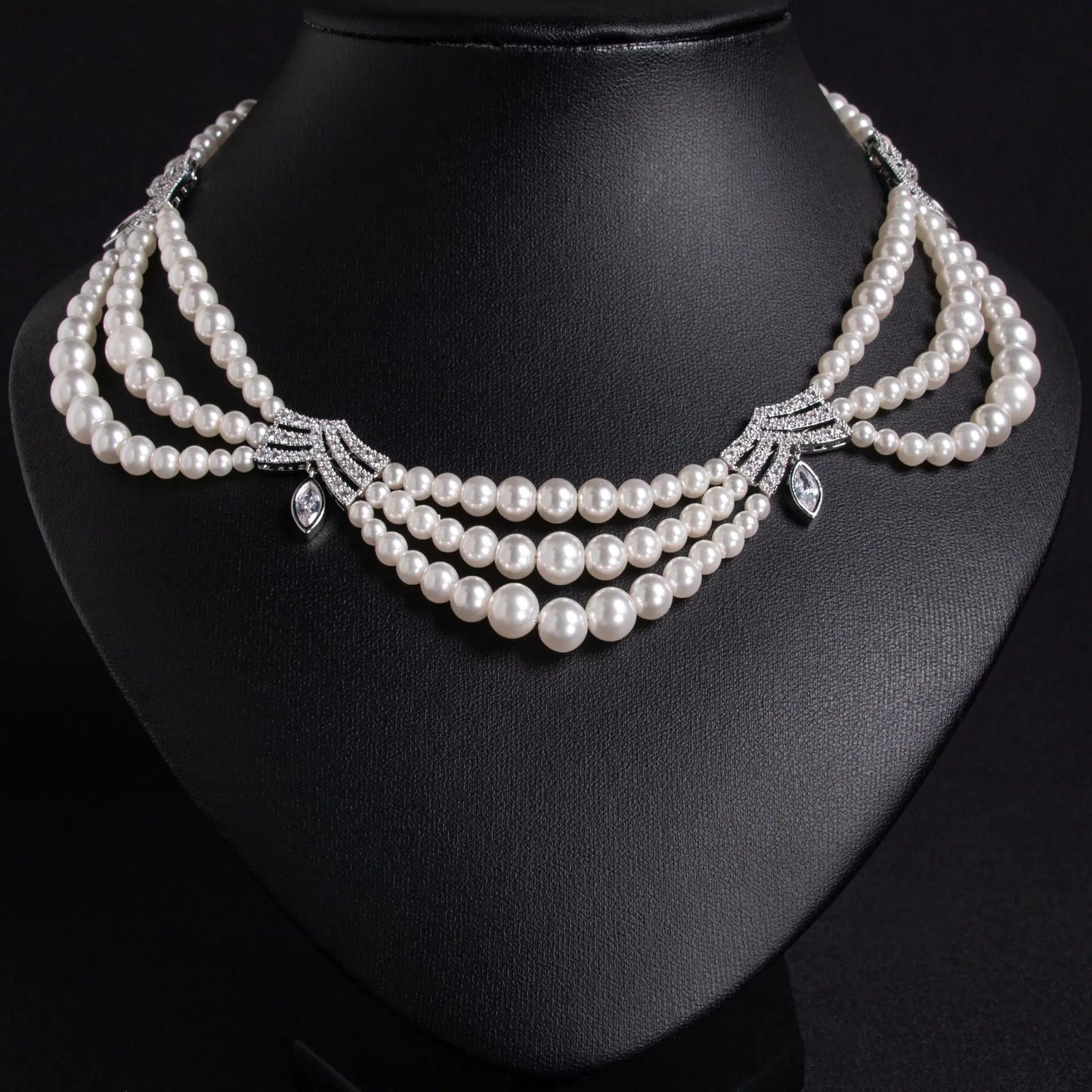 Fashion Pearl Ripple Shape Original Delicate Jewellery Necklace Earrings Set Prom Daily Wedding Party Saudi Women Travel M-606