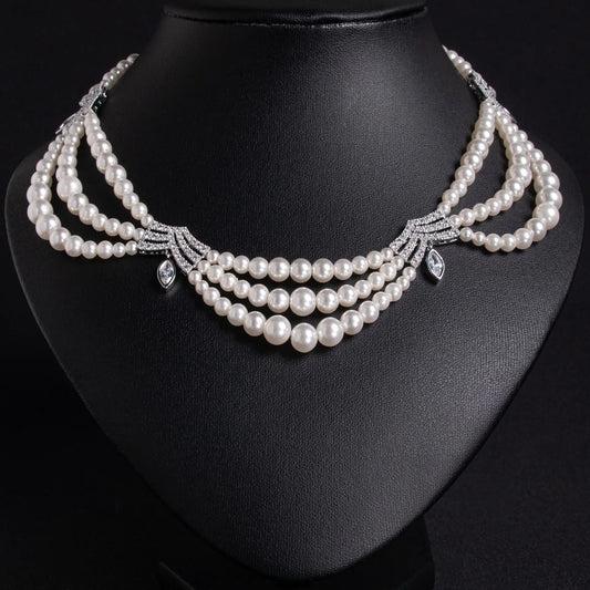 Fashion Pearl Ripple Shape Original Delicate Jewellery Necklace Earrings Set Prom Daily Wedding Party Saudi Women Travel M-606