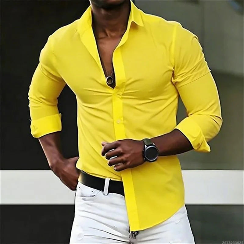 New men's shirt solid color long sleeve casual fashion black and white multi-color optional all seasons business men's shirt
2026