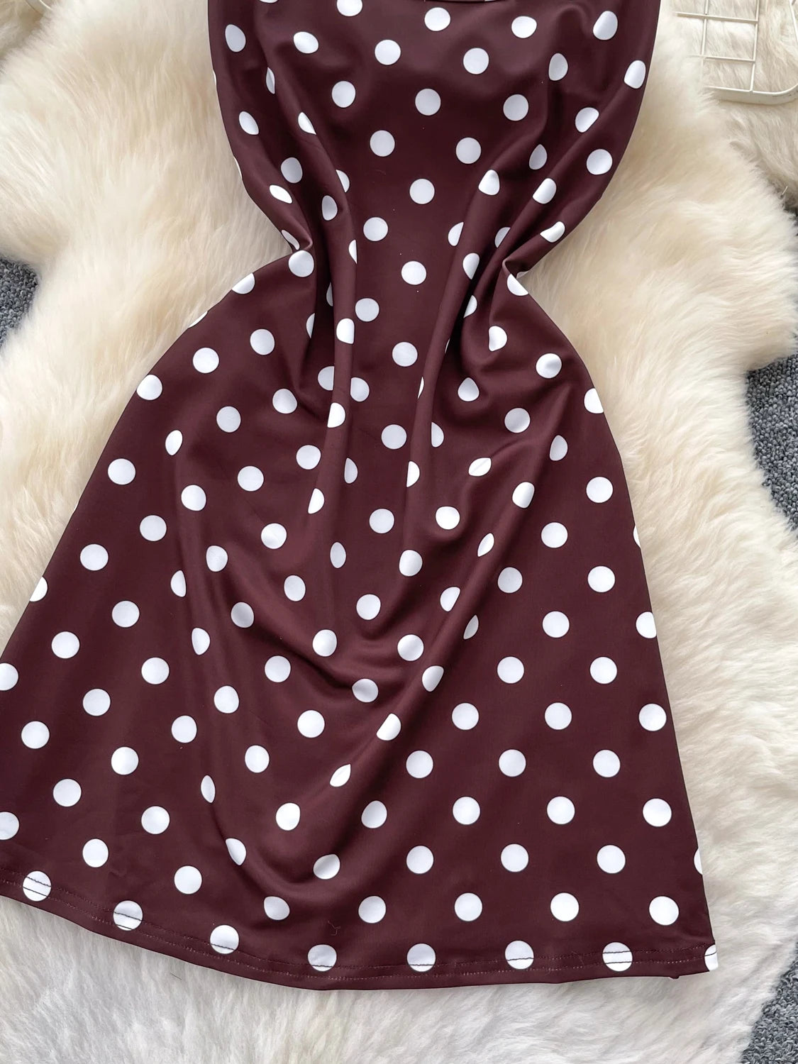 Polka Dot Halter Neck High Waist Slim Fit A-Line Dress Women Summer Sweet Commute Korean Style Polyester Fiber Sleeveless