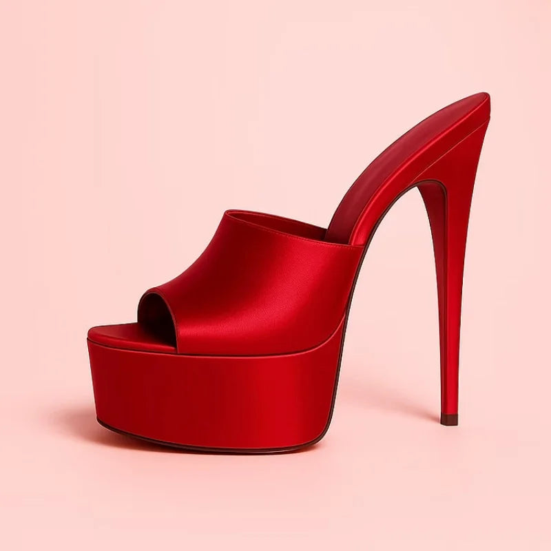 2026 Summer New Women's Thick Bottom, Fine High Heels, Toothed Cool Slippers, Fashion Show, Party, Ultra High Heel Sandals