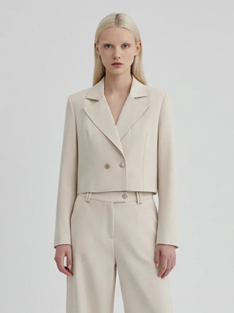 Casual Lady Luxury 2 Piece Set Lapel Long Sleeve Blazer+high Waist Elegant Zipper Straight Leg Pants 2026 Spring Party Outfit