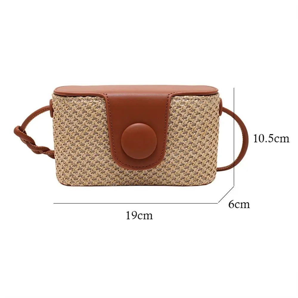 Cute Rattan Shoulder Bag Handmade Braid Bohemian Crossbody Bag Grass Woven Bag Vacation