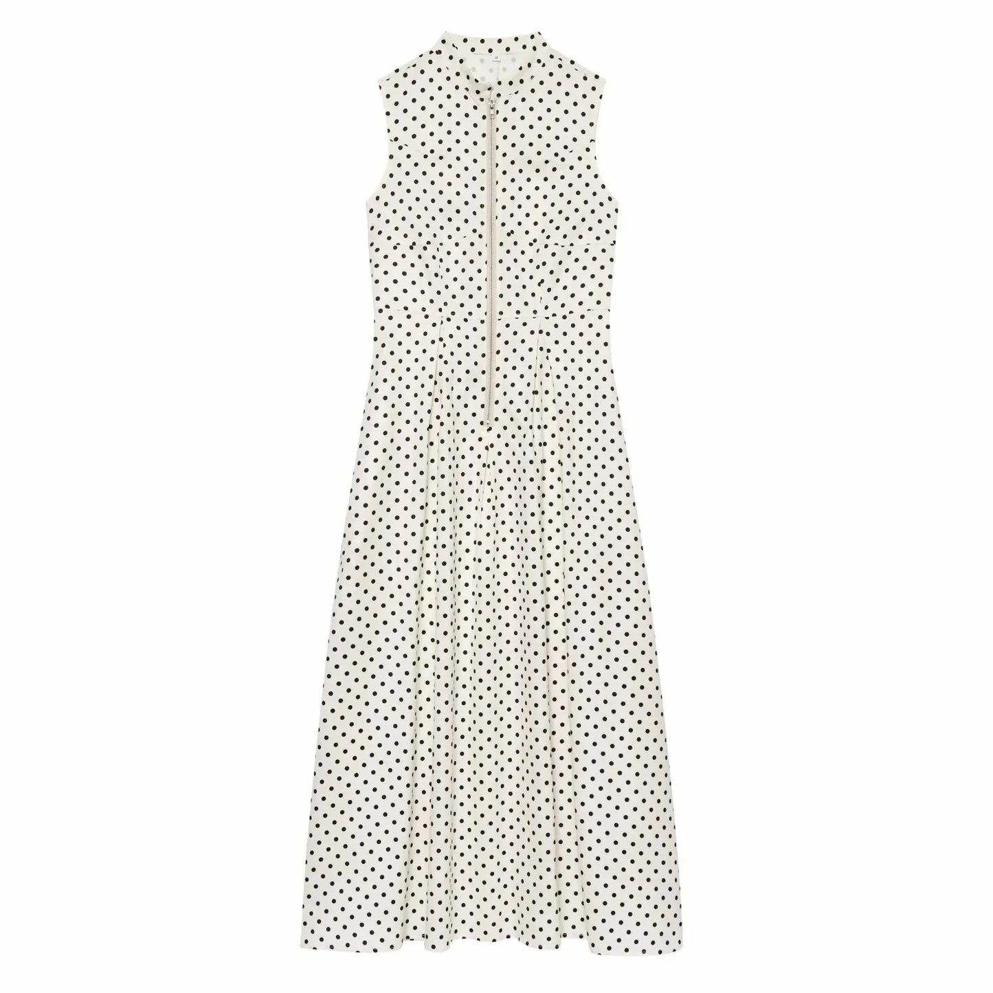 Women Elegant Polka Dot Zipper Decoration Dress Summer Women Sleeveless Pleated Dress Female Fashion Versatile Midi Dress