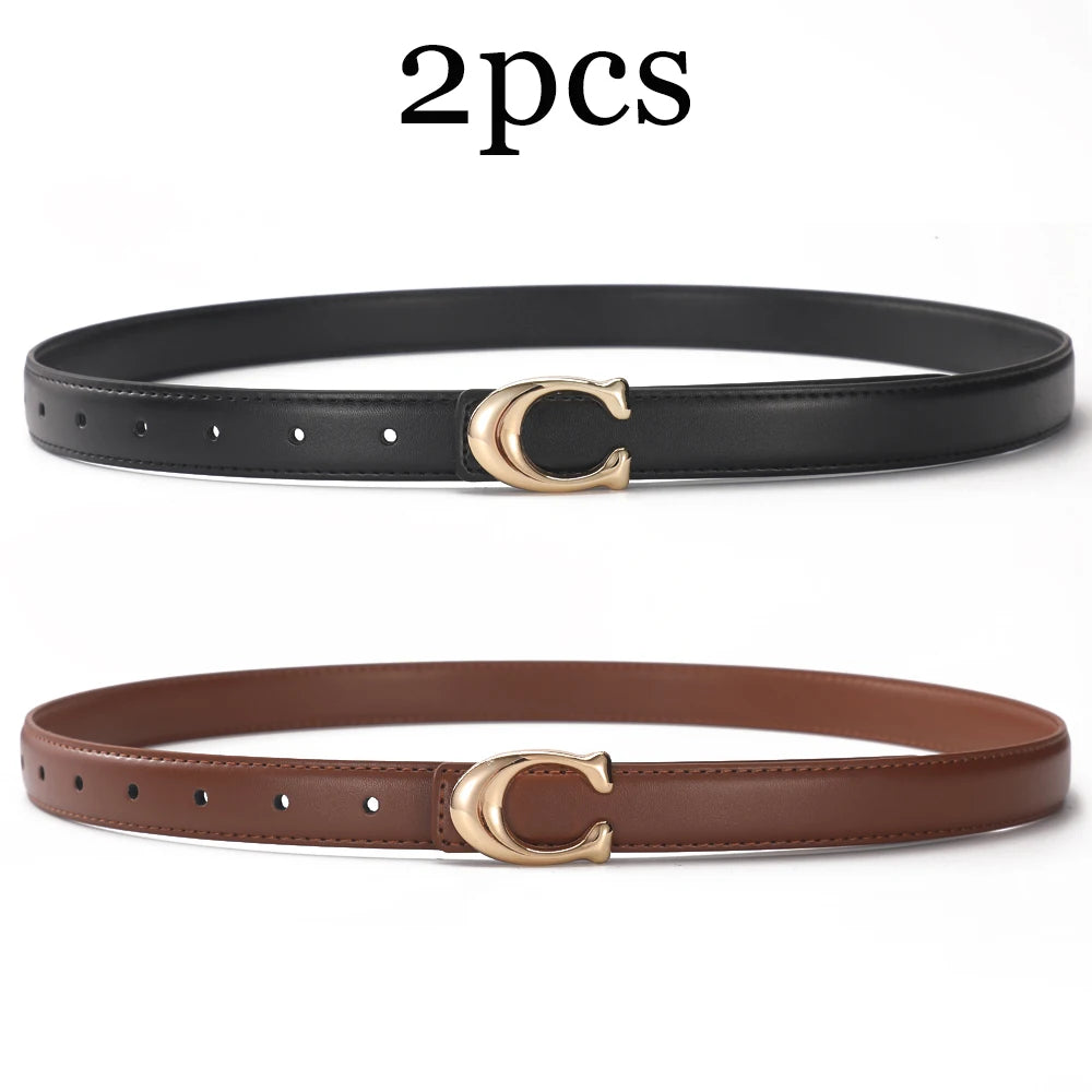 2-3pcs Fashion C-buckle Belt Simple Women Jeans Skirt Automatic Buckle Belt Trendy Women Birthday Party Gifts