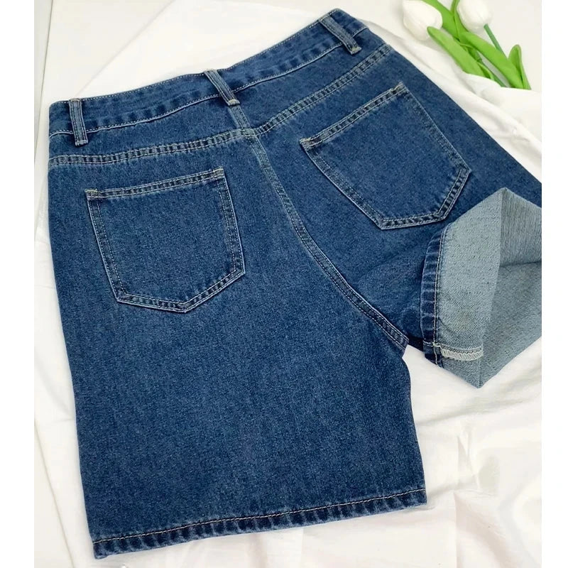 American Retro Blue Wide Leg Denim Shorts Women's Spring Summer New High Waist Slimming Loose Fit Thermal Pants Y2K