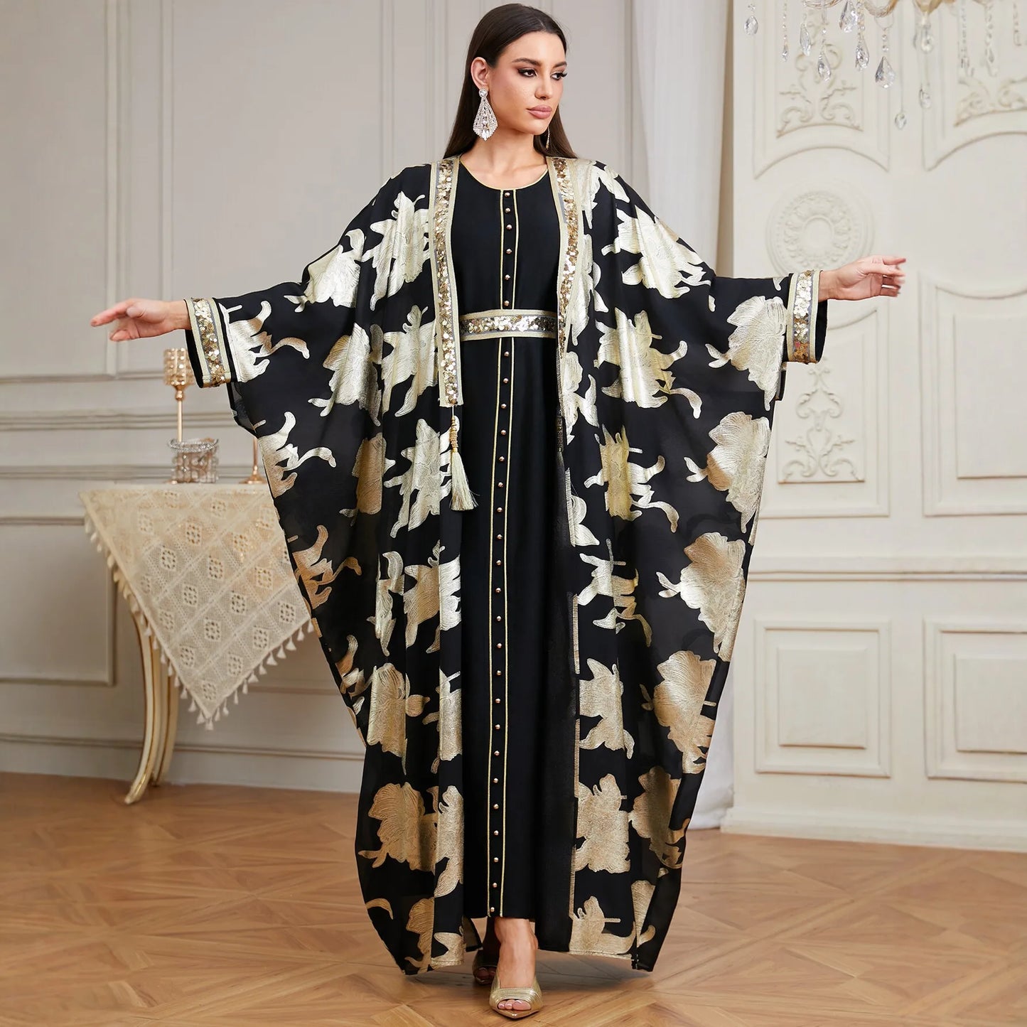 2PCS Dubai Abaya Dress Turkey Kaftan