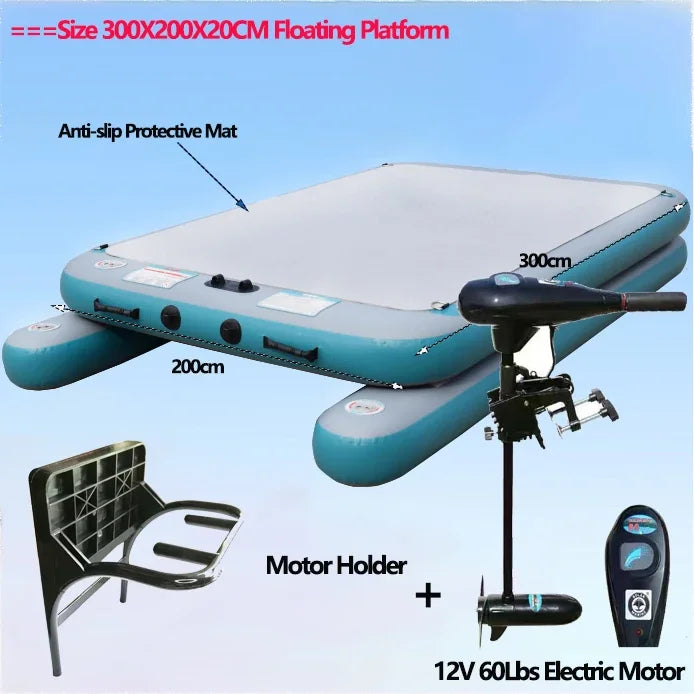 LUYA Fishing Spreader Boat Floating Fishing Platform With Motor Set Water Inflatable Magic Carpet Flatboat (Support DIY Size)