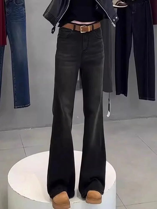 plus Size High Waist Straight Leg Bell Bottom Jeans Women's Spring Autumn New Style Slimming Floor Length Pants Fat MM