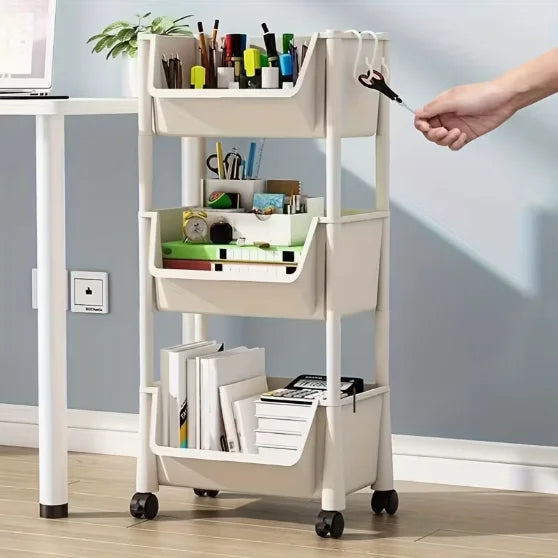 3/5-Tier Mobile Snack Cart with Wheels - Heavy-Duty Suitable for All-Room Rolling Cart, Large Capacity Space-Saving Unit
