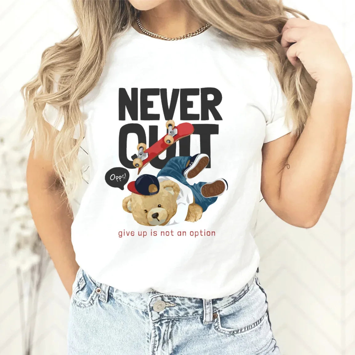 New Couple Teddy Bear Print T-shirt Europe and The United States Fashion Crew-neck Top Woman Tops Oversized T Shirt  Harajuku