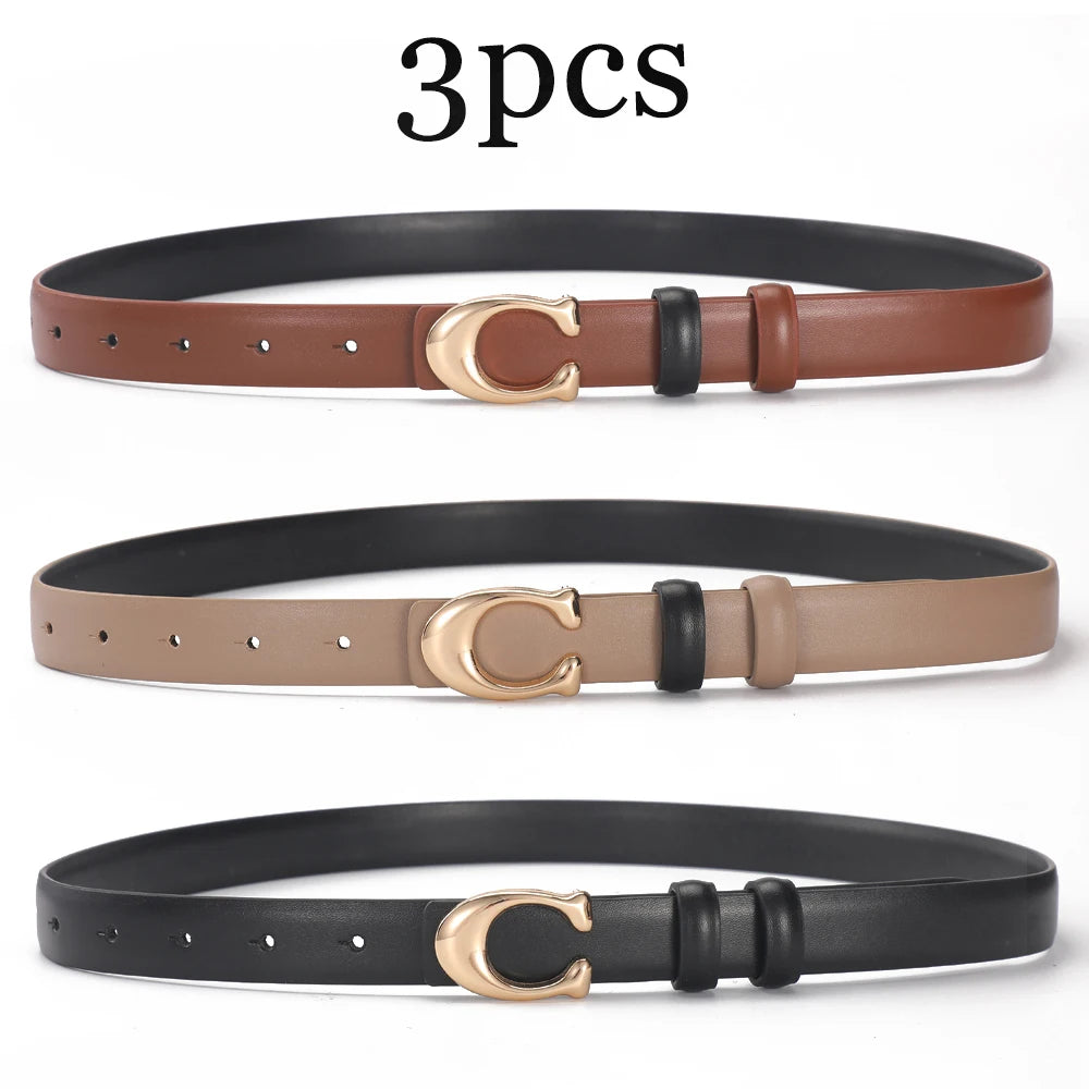 2-3pcs Fashion C-buckle Belt Simple Women Jeans Skirt Automatic Buckle Belt Trendy Women Birthday Party Gifts