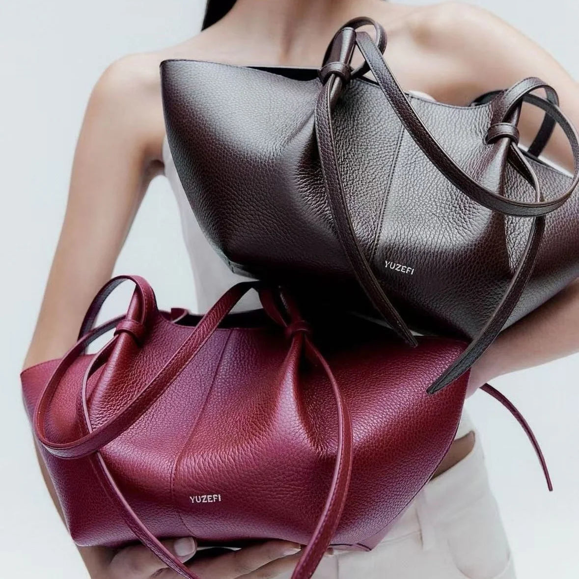 Yuzefi Women Shoulder Bag Solid Color Leather Simple Atmospheric Design Large Capacity Women Crossbody Multifunctiona Handbag