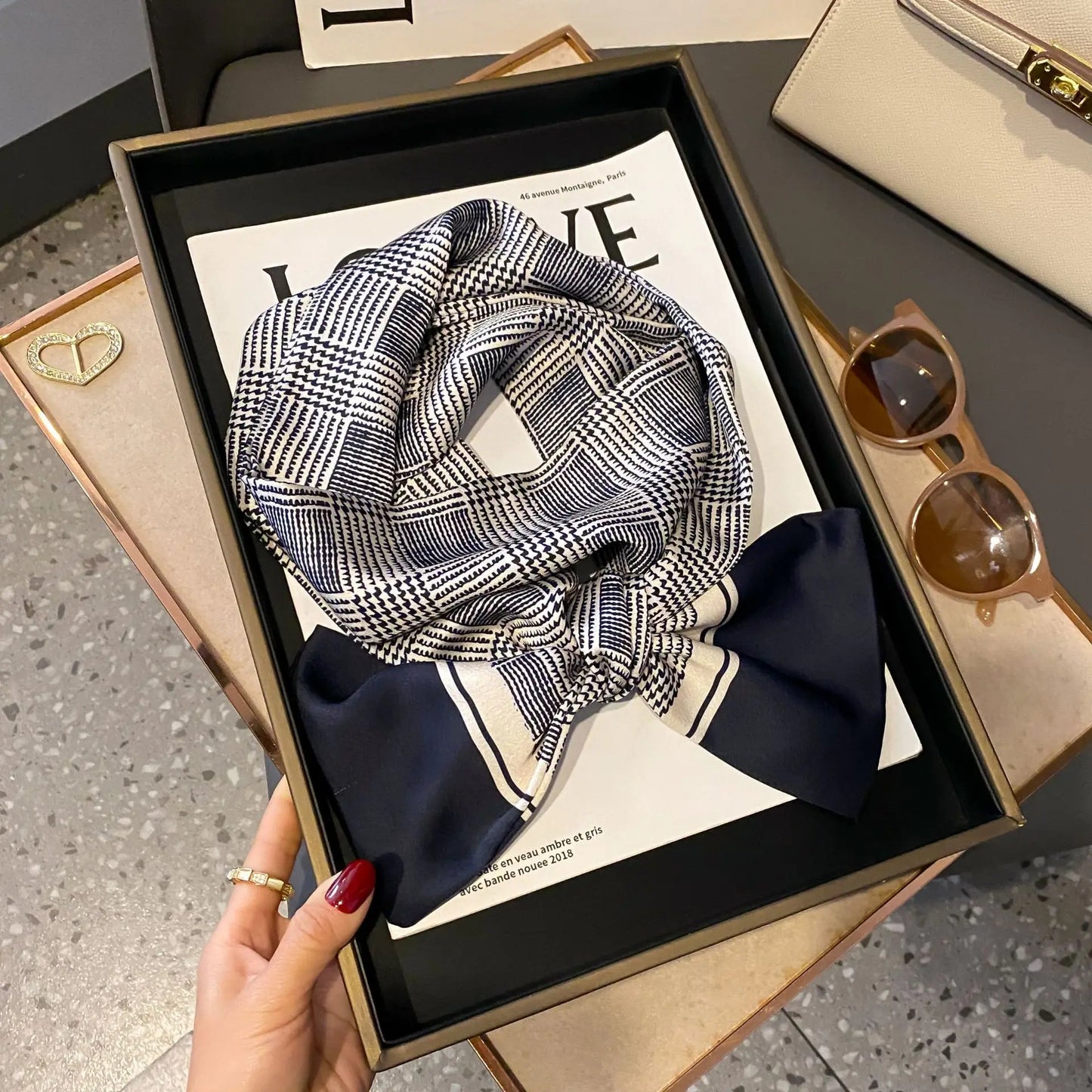Long Silk Scarf Bag Tie Women Neck Skinny Scarves Hair band Foulard Horse Print Brand Lady Neckerchief Ribbon