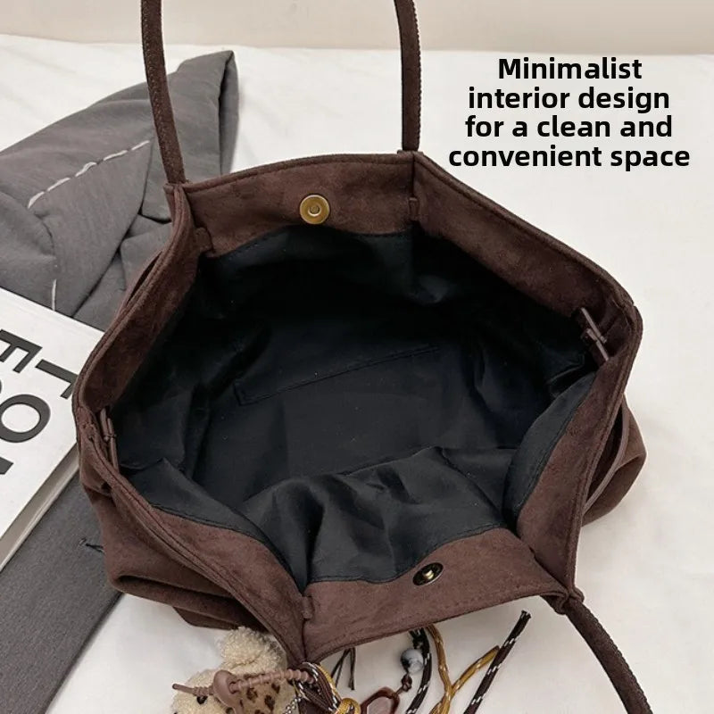 Faux Suede Shoulder Bag Women Fashion Commute Tote Bag Casual Underarm Bucket Purse Fall Daily Luxury Handbag