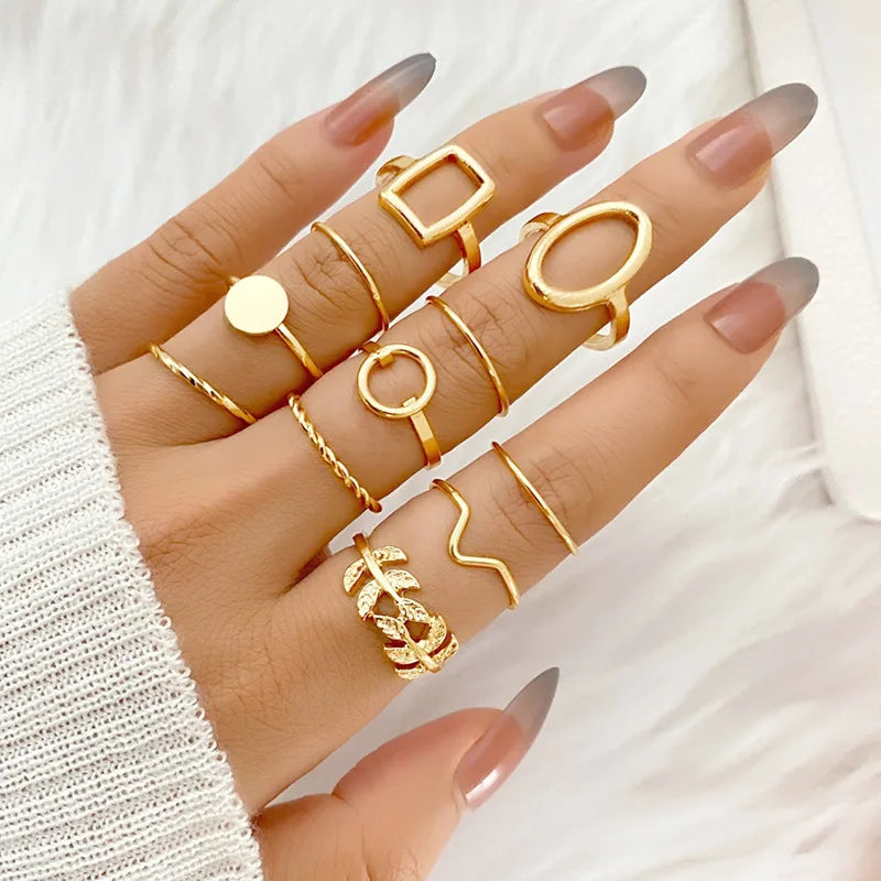 11 Pcs/Set Olive Branch Leaf Rings Set for Women Combination Creative Joint Ring Fashion Party Jewelry Gift