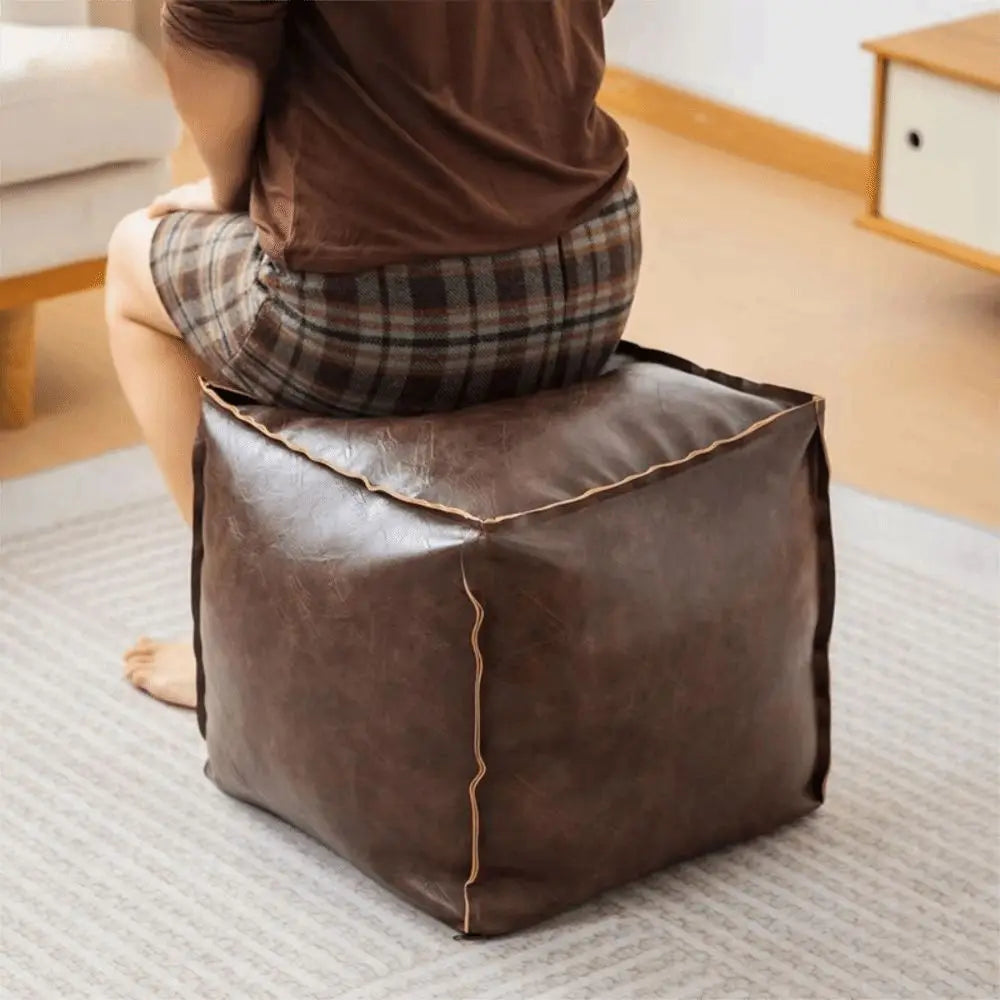 Nordic Style Non-Slip Storage Stool Large Capacity Waterproof PU Leather Ottoman Thicken Stackable Leather Pouf Living Room