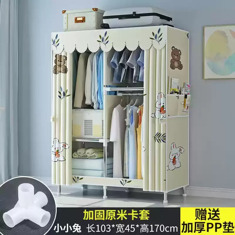 ‌Portable Fabric Closet, Multi-Tier Steel Wardrobe, Rust-Resistant Compact Cabinet Waterproof Storage Organizer with Multi-Color