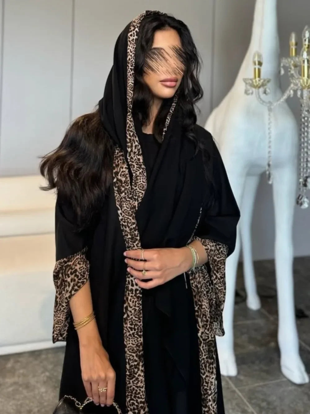 Abaya Leopard Cardigan with Scarf Dress 2026