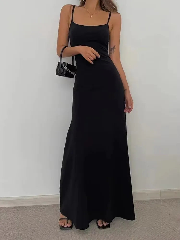 2025 Summer Women's New Fashion Simple Temperament Suspender Long Backless Slim Waisted Sexy Sweet And Spicy Casual Dresses