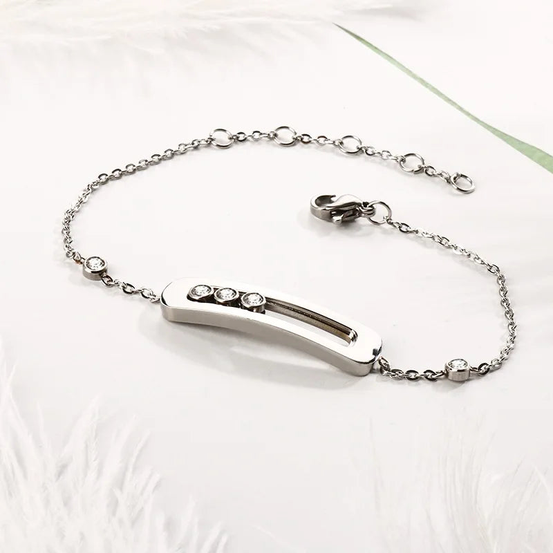 Stainless Steel Diamond Embedded Geometric Ring Necklace Bracelet Earring Set Fashionable Mobile Stone Mount Jewelry