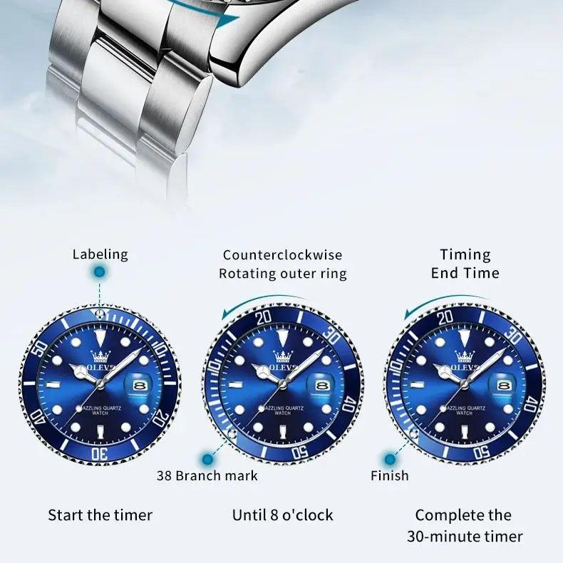 OLEVS 5885 Diving Series Men Watch Luxury Automatic Date Original Watch Trendy Stainless Steel Waterproof Sports Quartz Watch