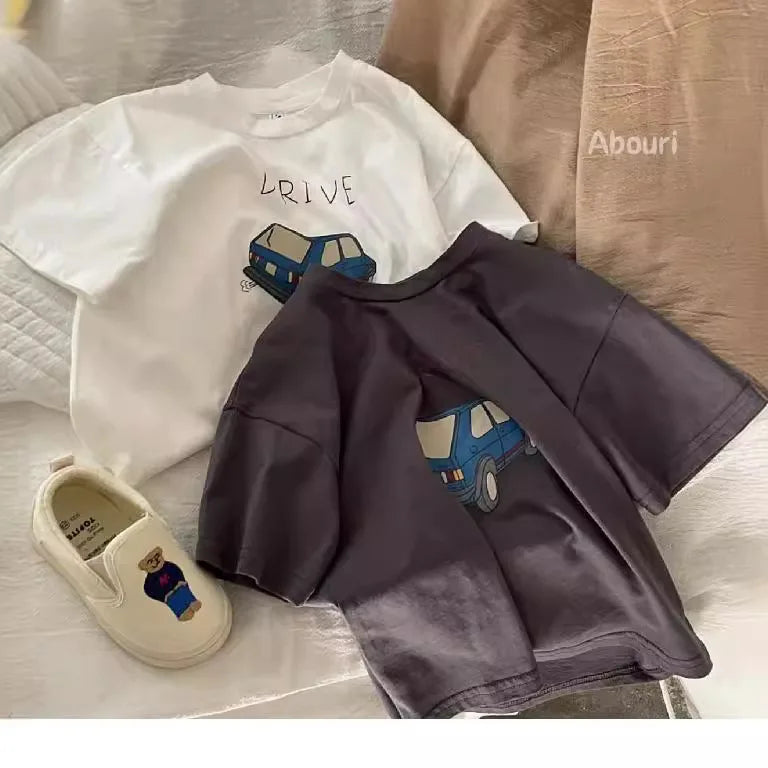 Solid Color Prnted Short Sleeve Tees Summer Clothing Boys Loose Casual O-neck T-shirts Children's Clothes Baby Boy T Shirts Tops