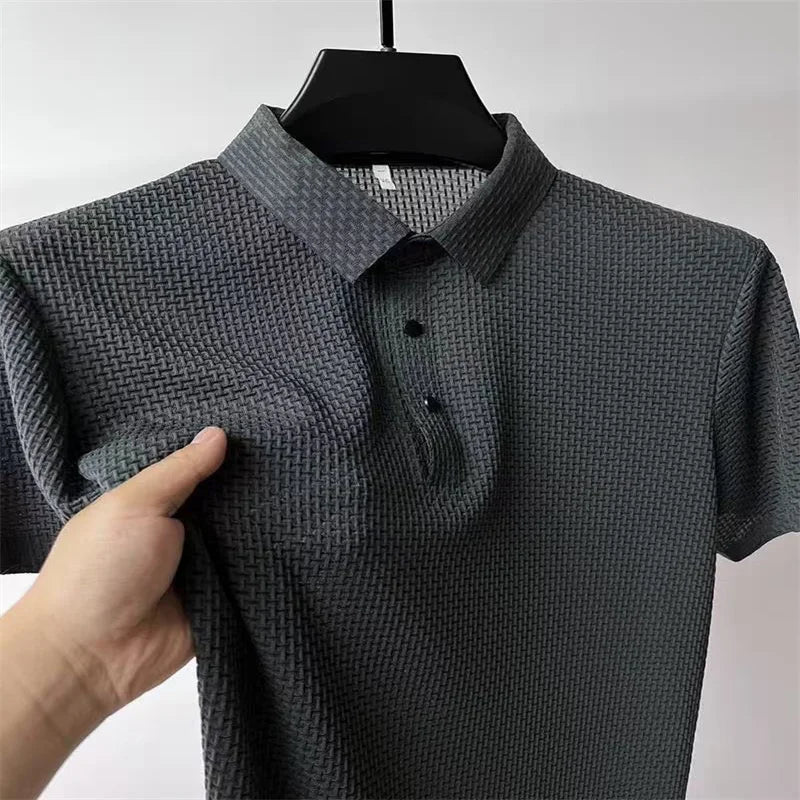 Summer men's loose and comfortable short-sleeved polo shirt ice silk breathable business fashion T-shirt high quality clothing