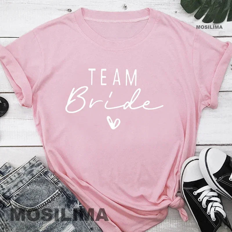 Women  T Shirt Team Bride Bachelorette Party Shower Hen Party Bridesmaid Print T-Shirt 2024 Girls Wedding Female Tops