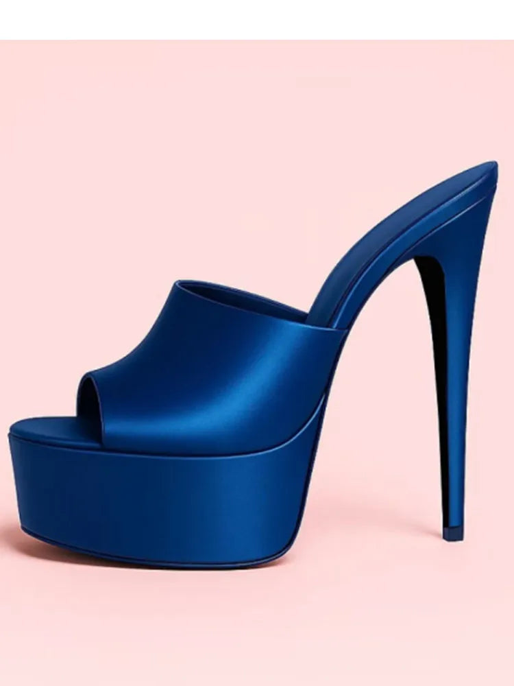 2026 Summer New Women's Thick Bottom, Fine High Heels, Toothed Cool Slippers, Fashion Show, Party, Ultra High Heel Sandals