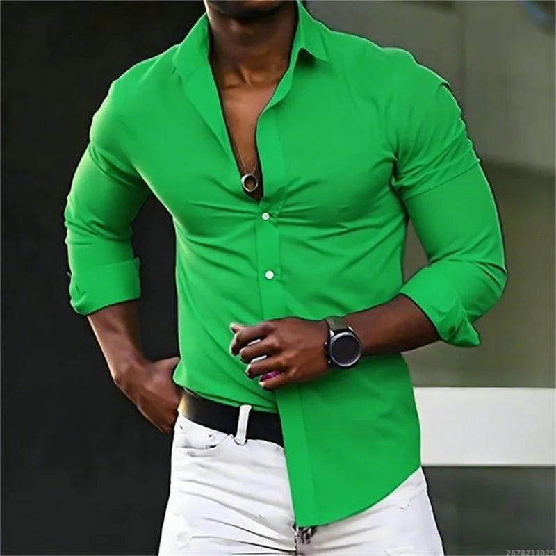 New men's shirt solid color long sleeve casual fashion black and white multi-color optional all seasons business men's shirt
2026