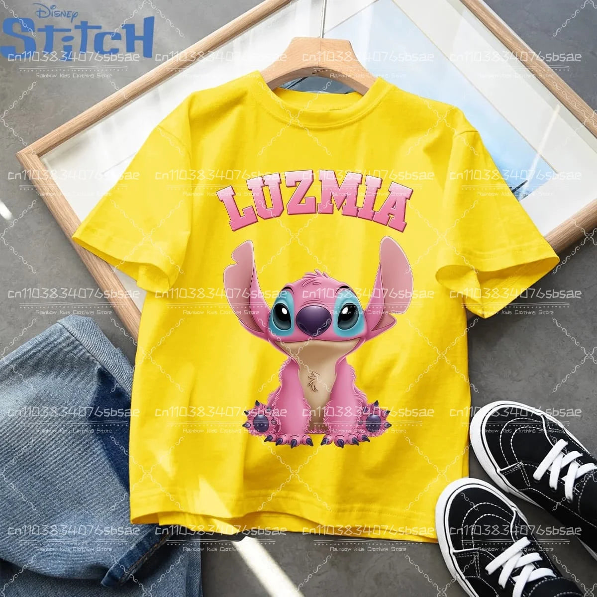 2026 Disney Children's Clothing, Stitch Cartoon Printed T-shirt, Round Neck Top for Boys and Girls, Soft Cotton Fabric Top