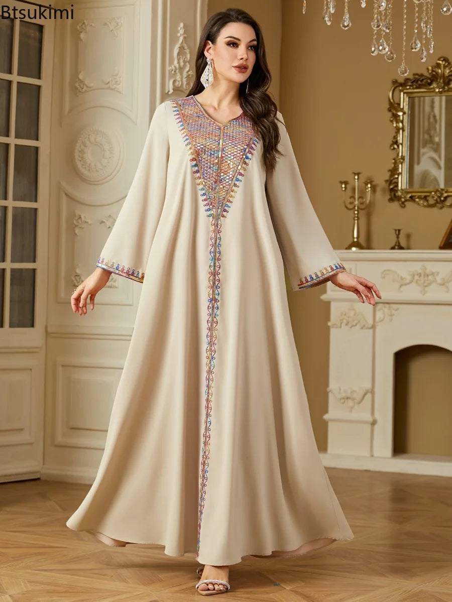 Elegant Dresses Women's Embroidery Long Sleeve Evening