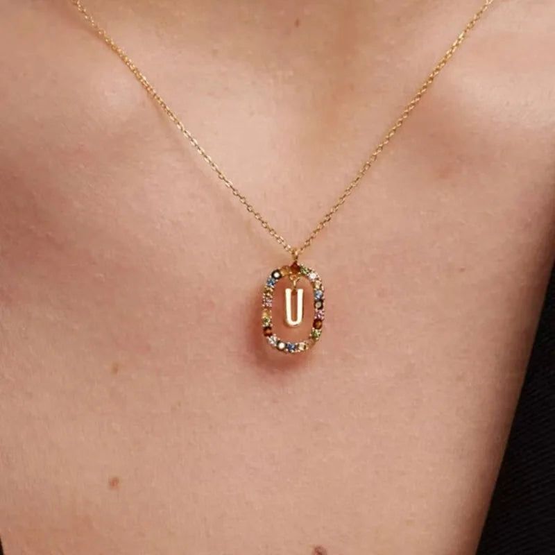 Creative A-Z Letter Pendant Women's Necklace Sweet Versatile Adjustable Chain Lobster Clasp Colorful Jewelry Popular 2026 Gift