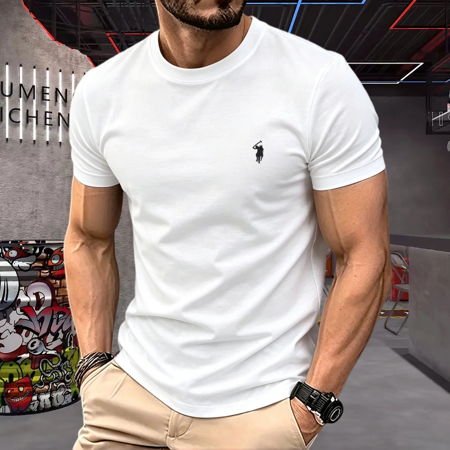 brand round neck short sleeved men's 2026 summer fashion