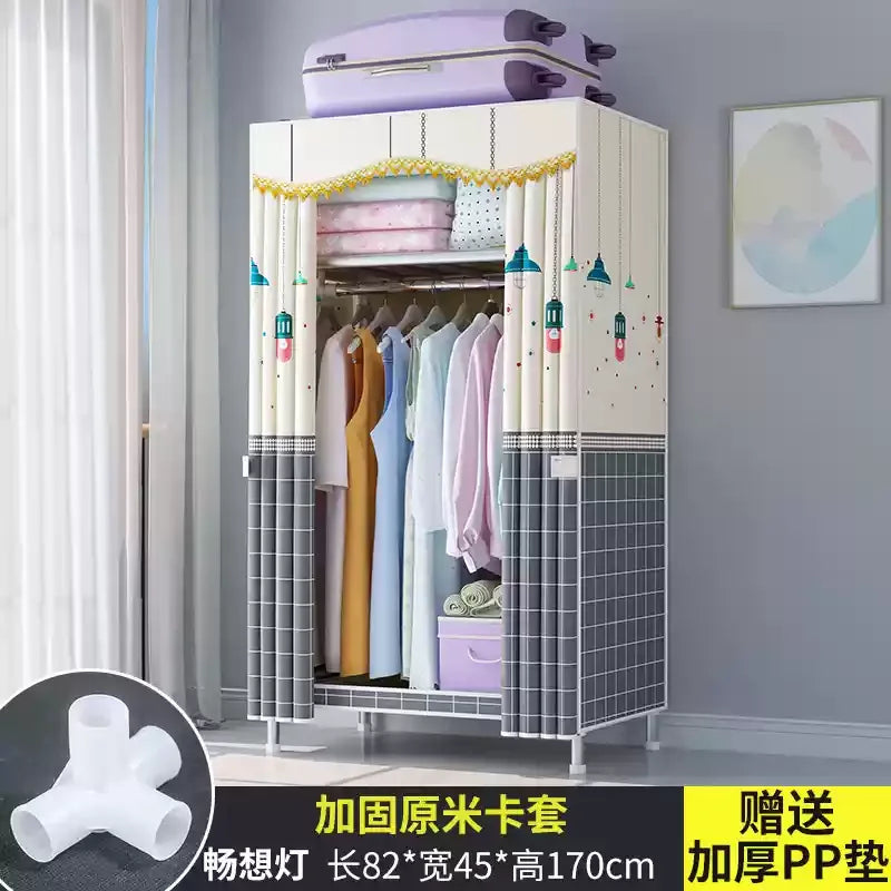 ‌Portable Fabric Closet, Multi-Tier Steel Wardrobe, Rust-Resistant Compact Cabinet Waterproof Storage Organizer with Multi-Color