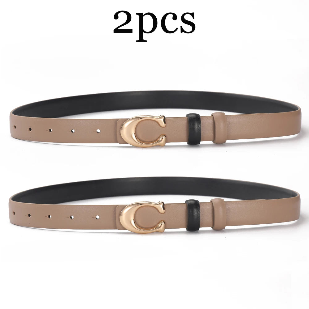 2-3pcs Fashion C-buckle Belt Simple Women Jeans Skirt Automatic Buckle Belt Trendy Women Birthday Party Gifts