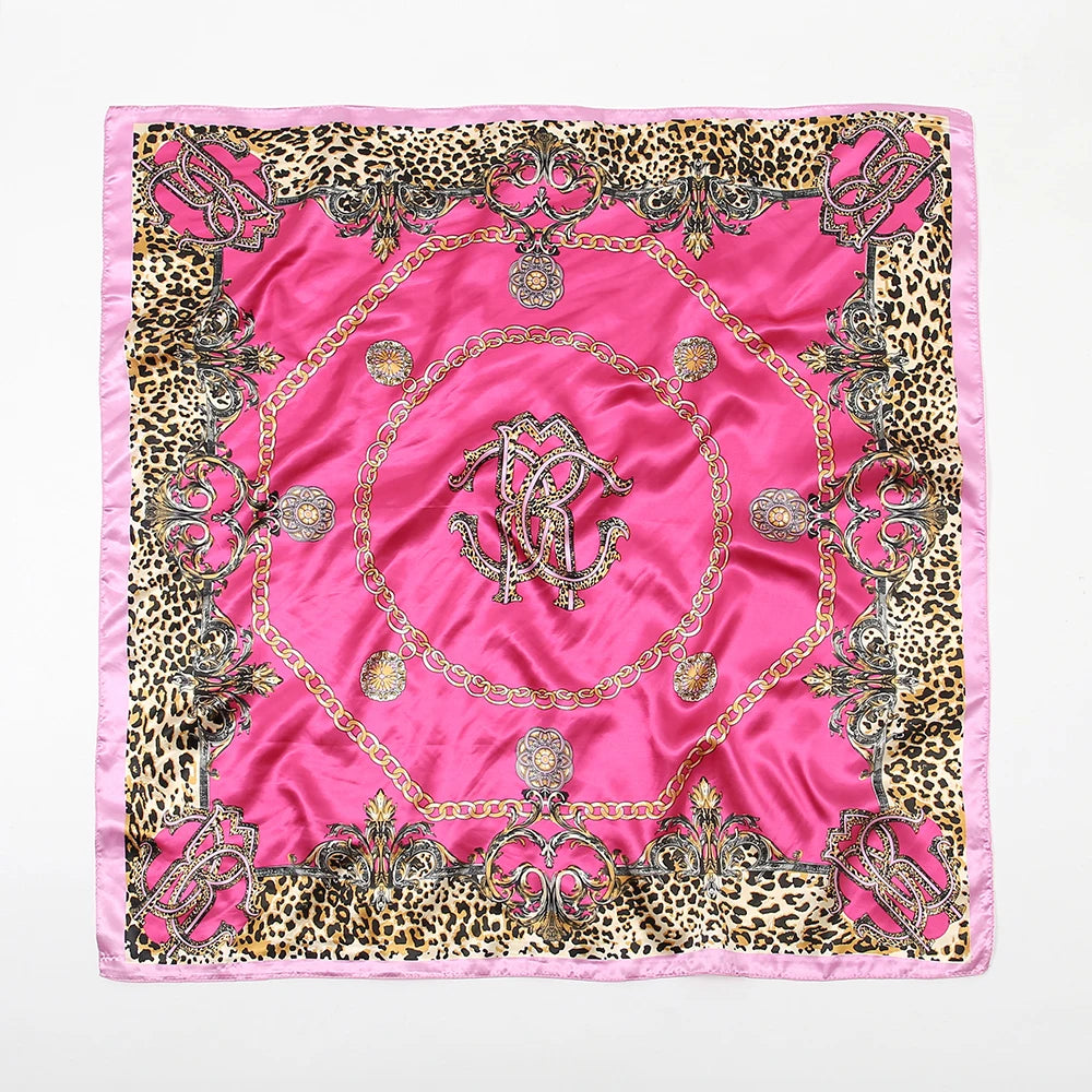 90cm Leopard Print Square Scarf Satin Silk Headband Muslim Woman Hijab Lady Fashion Hairwrap Rock Style Headscarf Islam Foulard