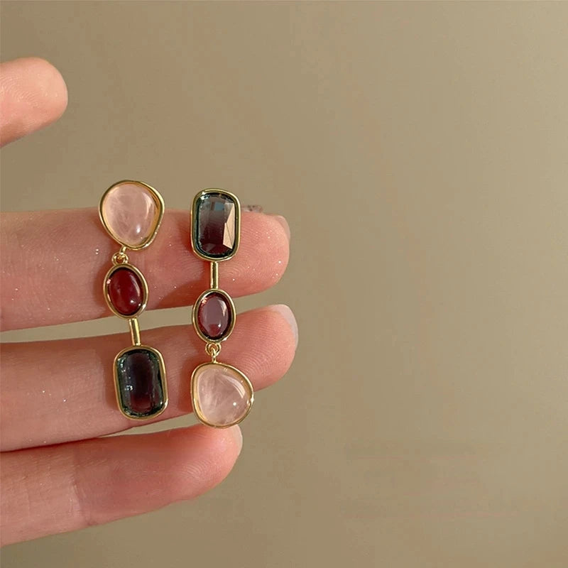 Asymmetric Colorful Resin Earrings for Women Retro Contrast Geometric Dangle Earrings  High Quality Wholesale