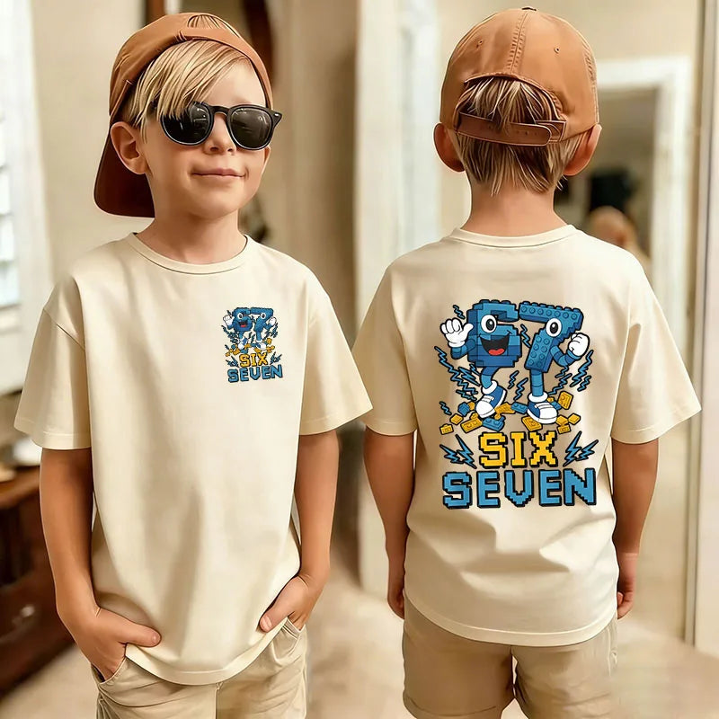 Cute Funny Six Seven Italian Brainrot 67 Number Graphic Print T-Shirt Boy/Girl Summer Short Sleeved Kids Tshirt Top Fan Gifts