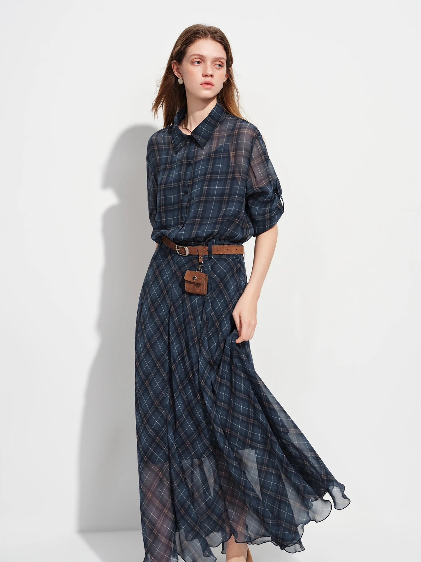 FSLE  Retro Checkered Elegant Commuter Dress for Women Spring 2026 New Arrival Quick-Drying Easy-Care WIth Inner camisole Dress