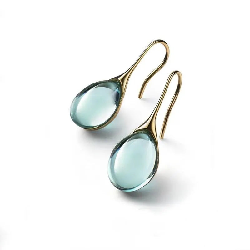 2 Pcs Gold-color Earrings Luxury Style Inlaid Faux Cat's Eye Stones
