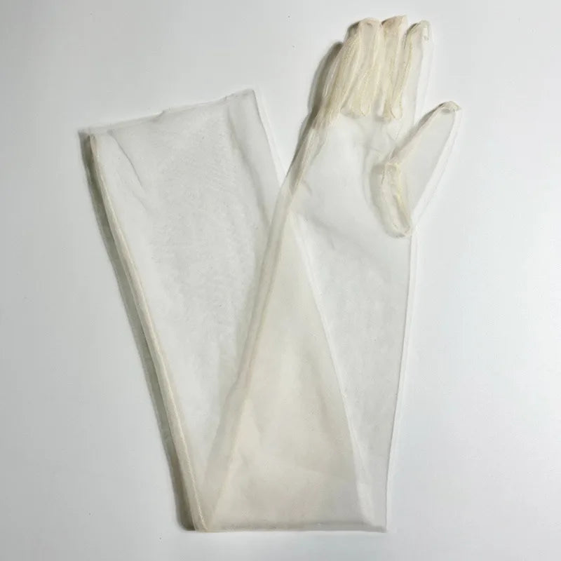 Women Transparent Thin Lace Elegant Tulle Long Gloves Mesh Gauze Sexy Wedding Party Summer Lace Ladies Prom Dress Gloves