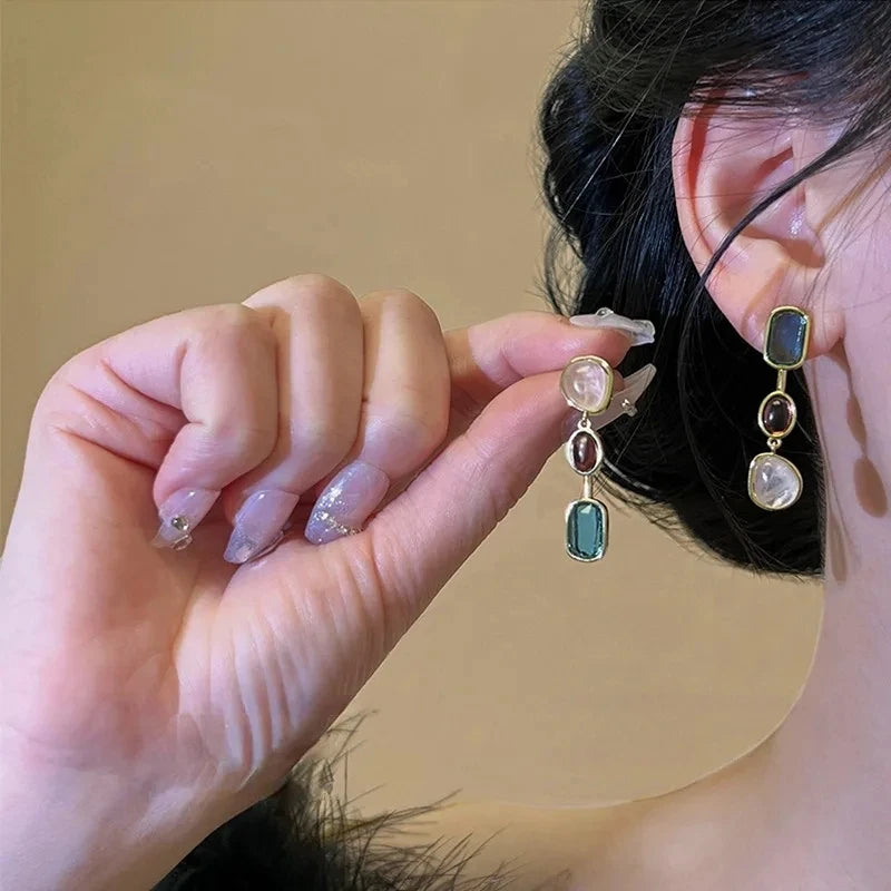 Asymmetric Colorful Resin Earrings for Women Retro Contrast Geometric Dangle Earrings  High Quality Wholesale