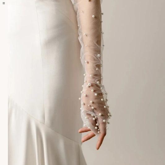 1 Pair Bridal Fingerless Pearl Gloves Wedding Sleeves Removable Shrugs for Women Summer Elegant  Bolero Shoulder Cape VPM10