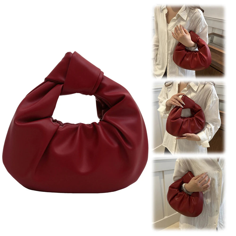 Mini Top-Handle Bags PU Leather Casual Shoulder Bags Pleated Handbag Underarm Bag for Ladies
