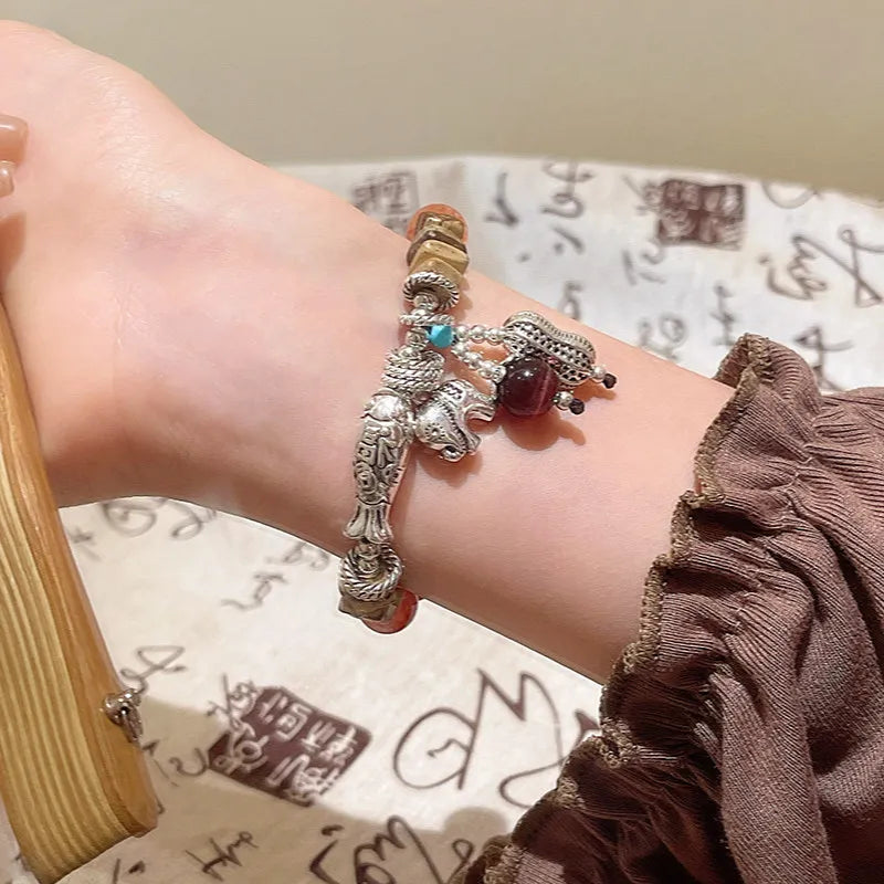 Ethnic Style Natural Stone Elephant Bracelet Women's Light Luxury Niche Refined Vintage Bracelet 2026 New Chinese Style Bracelet